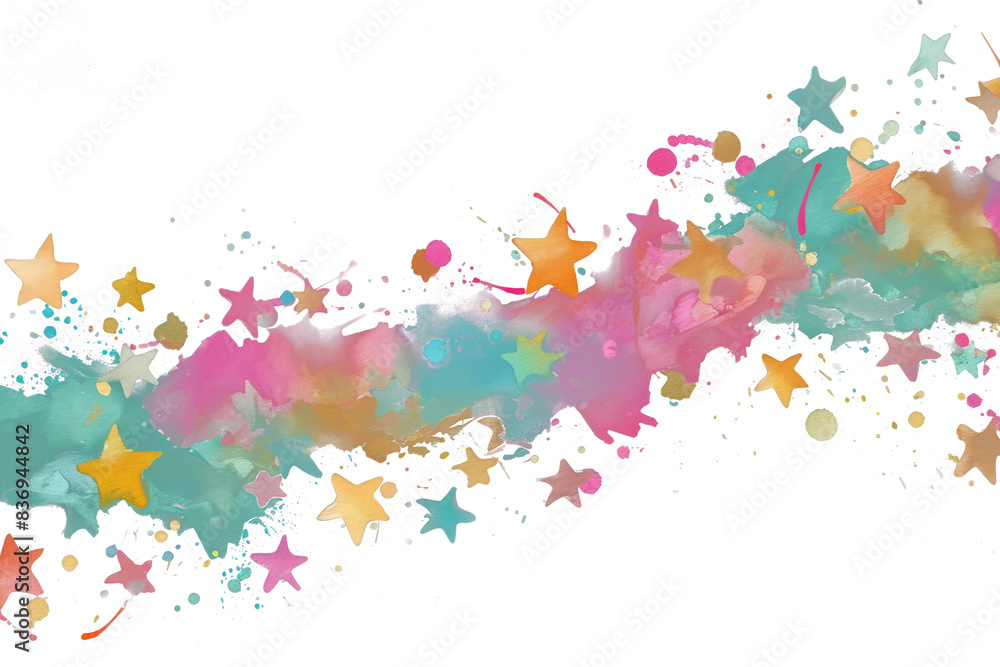 Watercolor Splashes and Star Garland: A Dance of Vibrant Hues Across the Page Watercolor Splashes and Star Garland: A Dance of Vibrant Hues Across the Page