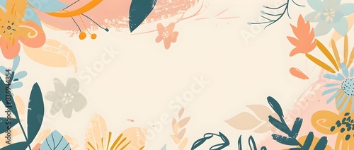 Pastel Geometric and Cartoonish Floral Border Design with Blank Space for Background