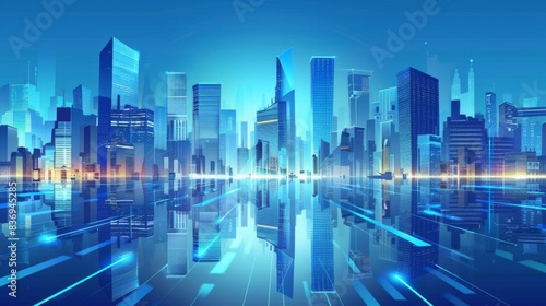 Brightly Illustrated Future City Skyline with Vector Buildings, abstract graphic, banner design, brochure, pattern design, web, background template