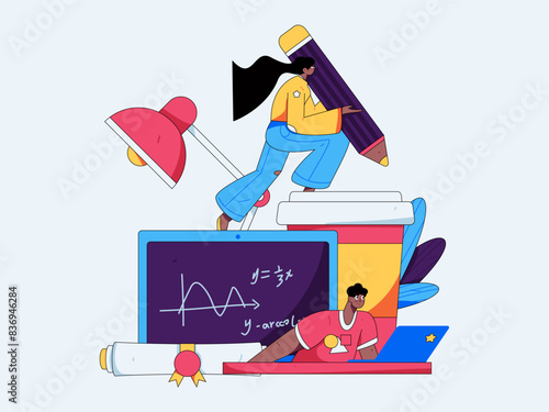 Education and learning people flat vector concept hand drawn illustration
