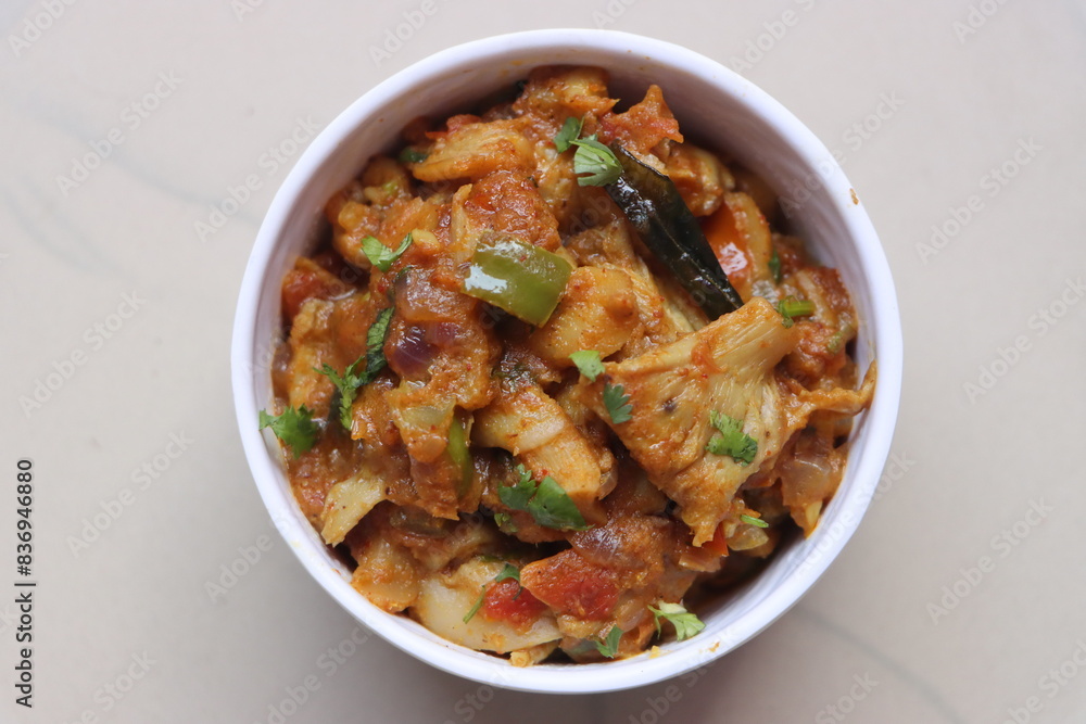 Oyster mushroom masala, pleurotus mushroom curry, cooked in Indian sauce