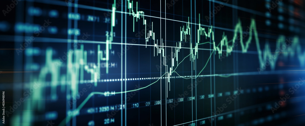 A detailed close-up of a stock market graph on a trading terminal, showcasing real-time data and analytics with high-definition clarity. A detailed close-up of a stock market graph on a trading terminal, showcasing real-time data and analytics with high-definition clarity.