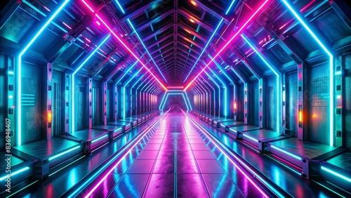 Vibrant cyberpunk neon lights tunnel , Cyberpunk, Neon lights, Futuristic, Technology, Digital, Metaverse, Abstract, Vibrant, Glow, Tunnel, Corridor, Blue, Pink, Illuminated, Urban