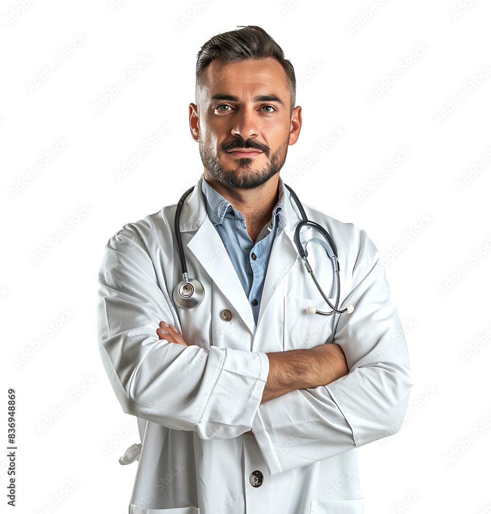 Confident male Medical Professional on isolated transparent background