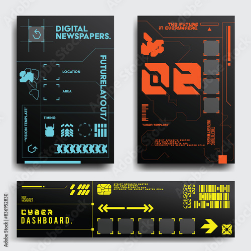 cyberpunk scifi gaming futuristic icon pattern HUD ux ui set collection template, 2d illustration rendering vector element
