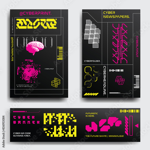 cyberpunk scifi gaming futuristic icon pattern HUD ux ui set collection template, 2d illustration rendering vector element