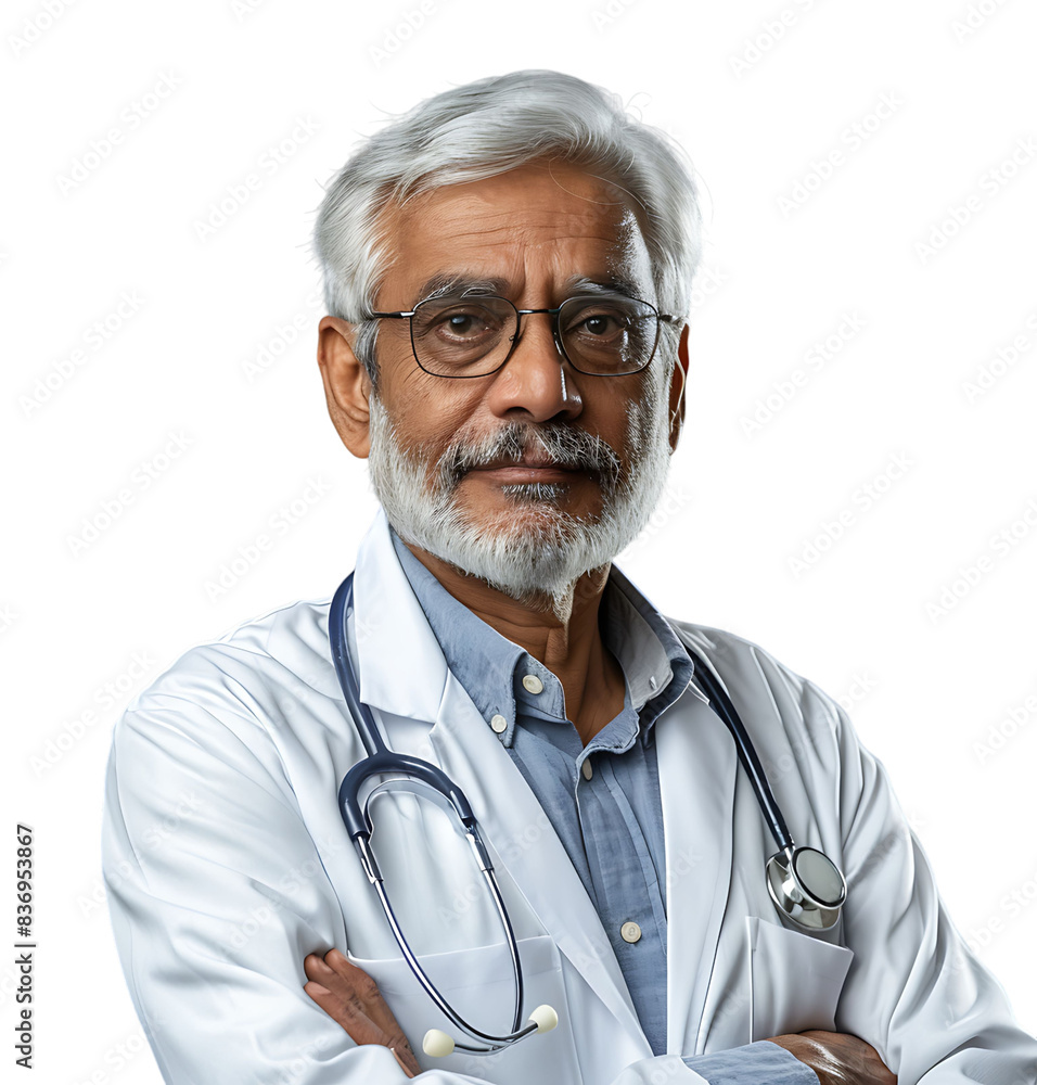 An old Pakistani male doctor on isolated transparent background An old Pakistani male doctor on isolated transparent background
