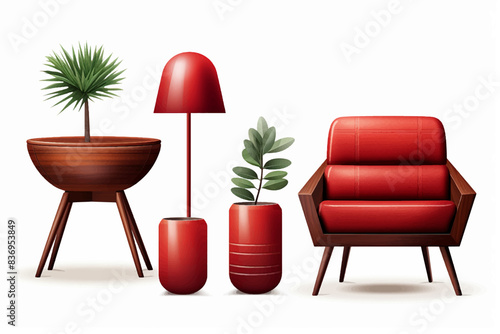 Comfortable red armchair collection isolated on a white background. Interior element set illustration.