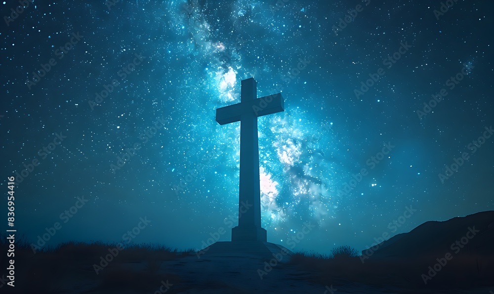 A colossal Corinthian cross monument gleams under a starry night sky, exuding an aura of surreal minimalism and sparklecore aesthetics. A colossal Corinthian cross monument gleams under a starry night sky, exuding an aura of surreal minimalism and sparklecore aesthetics.
