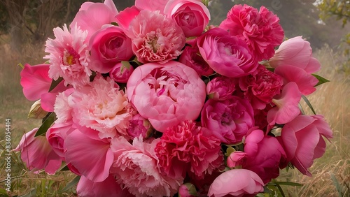 Bouquet of pink flowers close up texture and natural background