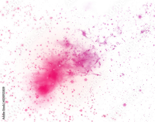 Red and pink nebula with space dust and stars on a transparent background