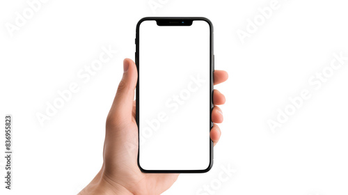 Hand holding smartphone isolated on transparent background Remove, Clipping Path