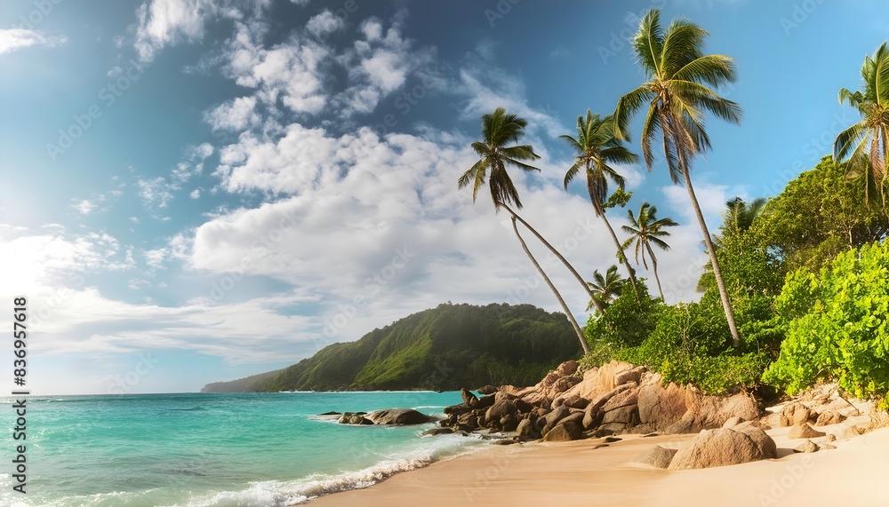 Tropical haven with swaying palms, tropical beach Tropical haven with swaying palms, tropical beach