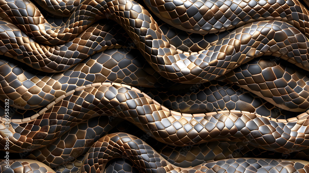 Fototapeta premium Close up of a black and white rattlesnake pattern background