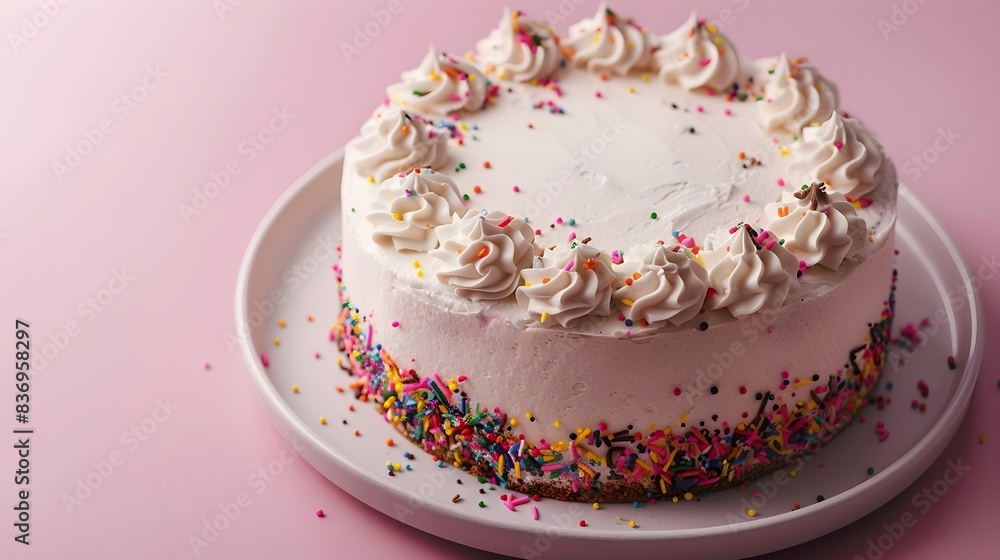 Delectable Birthday Cake on Soft Pink Background with Ample Copy Space Delectable Birthday Cake on Soft Pink Background with Ample Copy Space