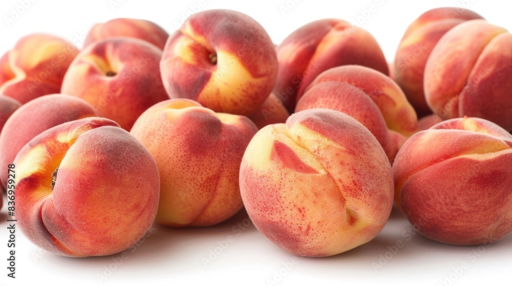 A high-resolution photo of fresh peaches, isolated on a white background with clipping path A high-resolution photo of fresh peaches, isolated on a white background with clipping path