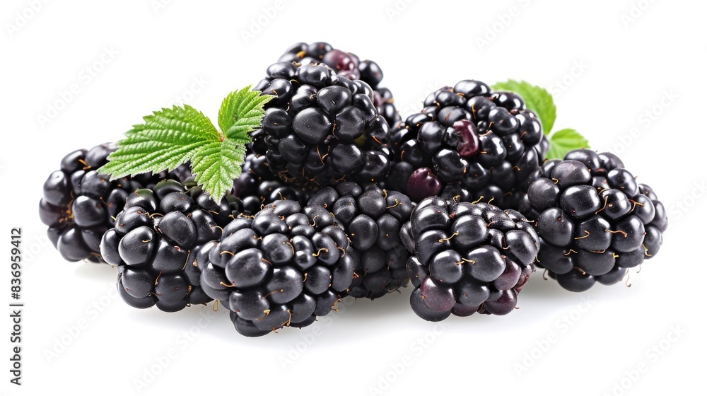 A high-resolution photo of fresh blackberries, isolated on a white background with clipping path A high-resolution photo of fresh blackberries, isolated on a white background with clipping path