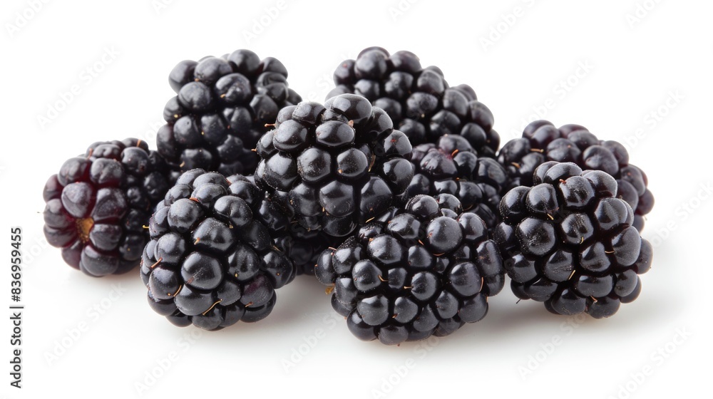 A high-resolution photo of fresh blackberries, isolated on a white background with clipping path A high-resolution photo of fresh blackberries, isolated on a white background with clipping path