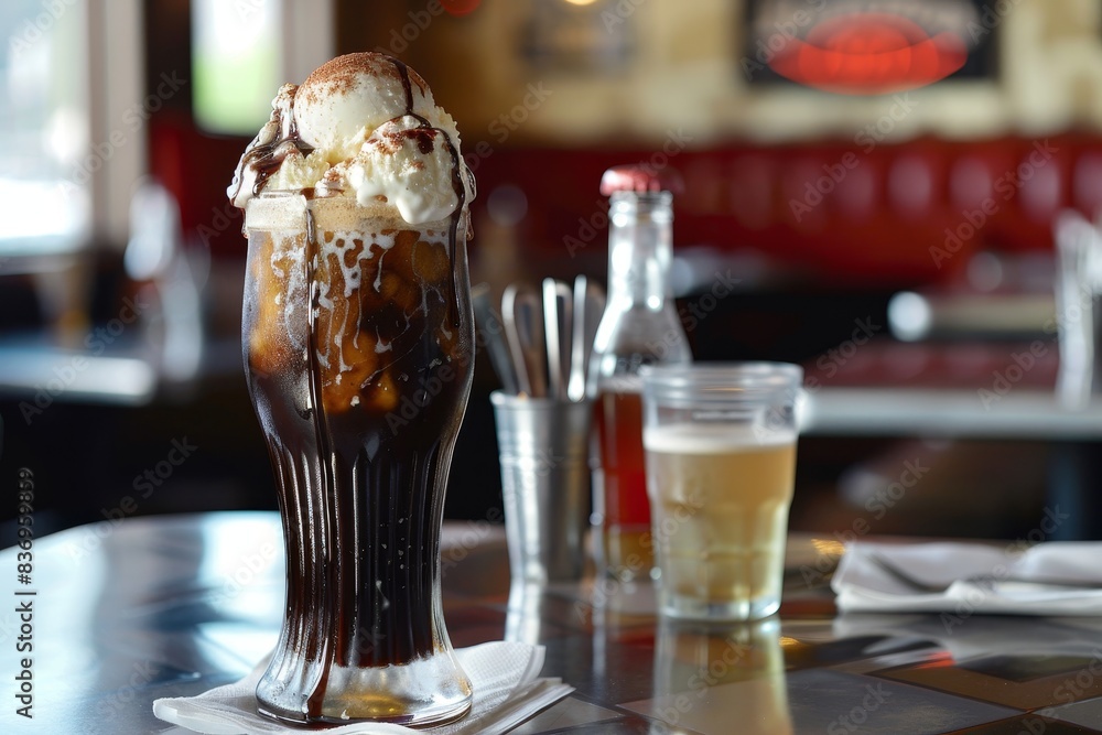 A classic root beer float with vanilla ice cream generated by AI A classic root beer float with vanilla ice cream generated by AI