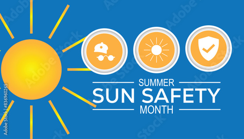 Summer Sun Safety Month is observed every year on August.banner design template Vector illustration background design.