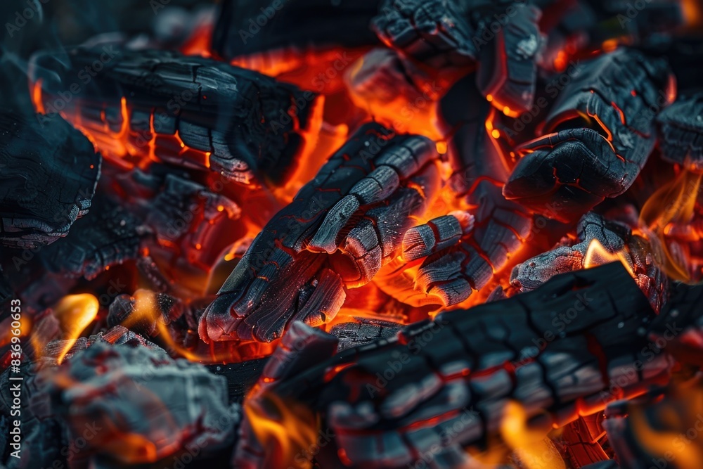 A close-up view of wood burning with flames and smoke A close-up view of wood burning with flames and smoke