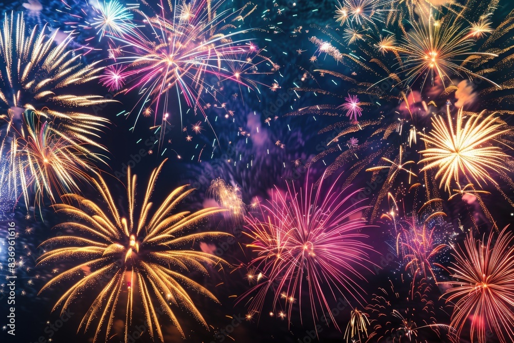 Fototapeta premium A colorful display of fireworks exploding in the night sky