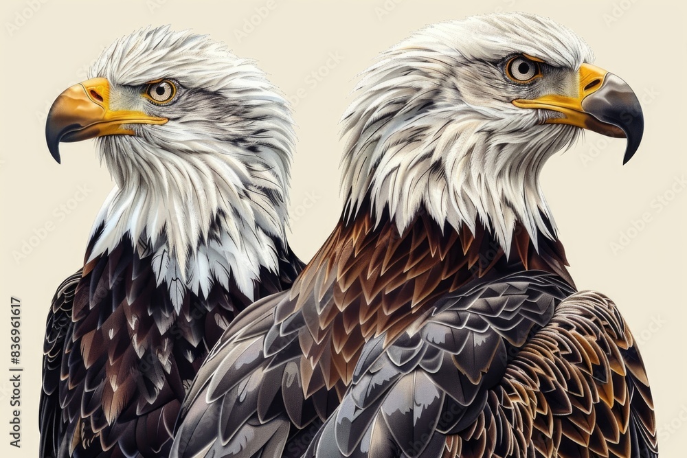 Obraz premium Two bald eagles standing together, a symbol of strength and freedom