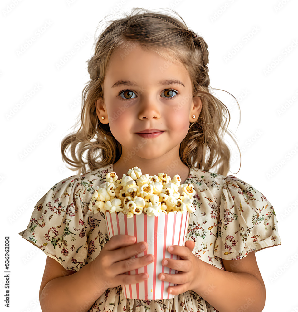 blonde girl holding bucket of popcorn on isolated transparent background blonde girl holding bucket of popcorn on isolated transparent background