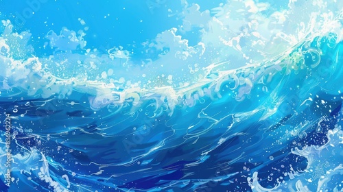 Surf Wave Background. Blue Sea Water Ocean Wave on Beach