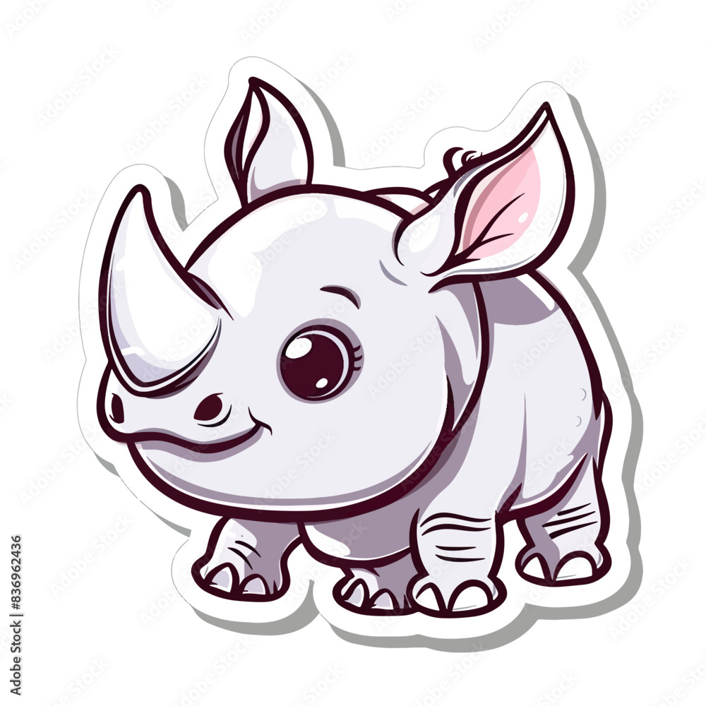 Fototapeta premium Cute cartoon rhino with big eyes sticker art illustration element
