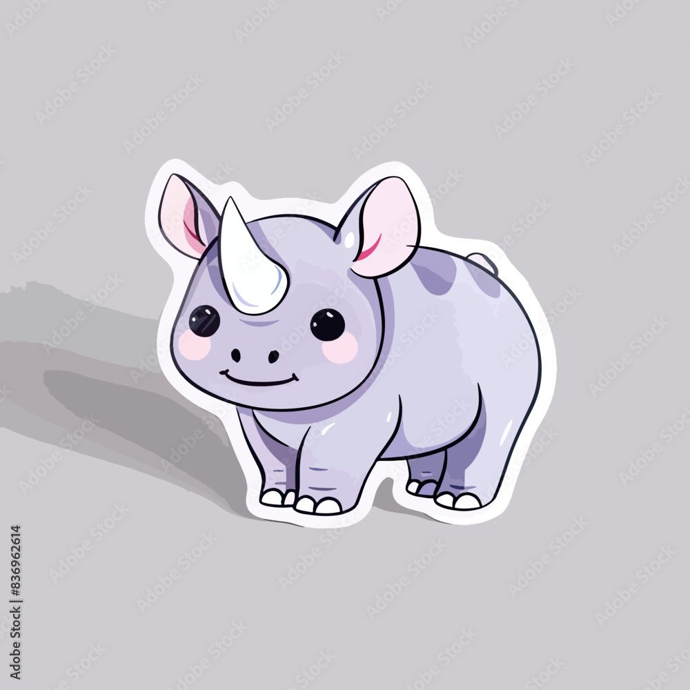 Cute Cartoon Rhino Sticker with Blush Cheeks and Horn art illustration element Cute Cartoon Rhino Sticker with Blush Cheeks and Horn art illustration element