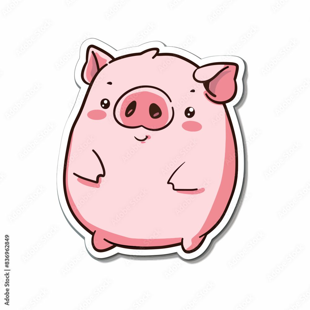 Cute cartoon pig sticker with round body art illustration element Cute cartoon pig sticker with round body art illustration element