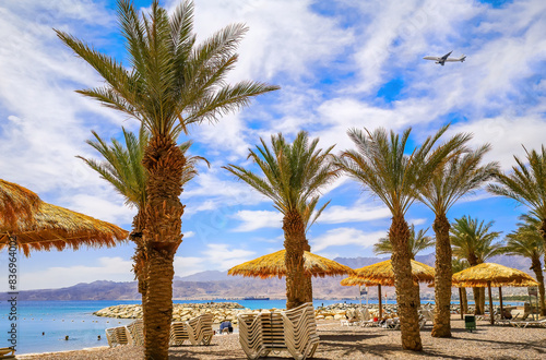 Public beach in Eilat - famous tourist resort and recreational city in Israel...