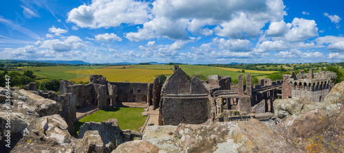 Panolamic view from the top of Raglan Castle keep tower (Wales, United Kingdom)