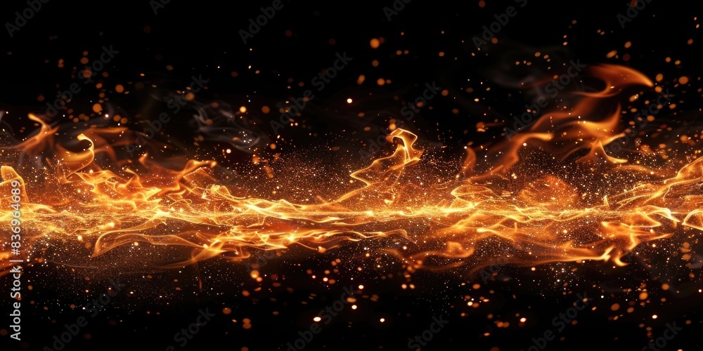 A close-up view of flames burning brightly against a dark, black background A close-up view of flames burning brightly against a dark, black background