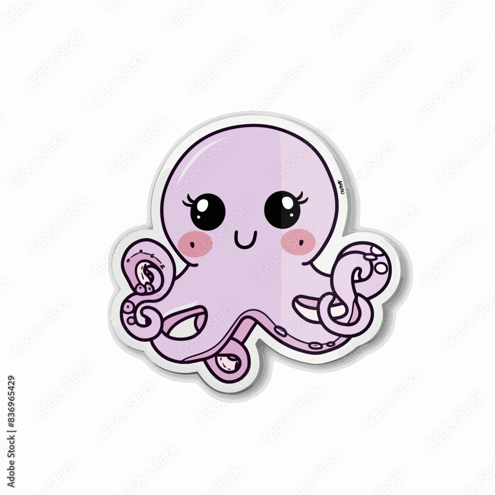 Cute Cartoon Octopus Sticker with Smiling Face art illustration element Cute Cartoon Octopus Sticker with Smiling Face art illustration element