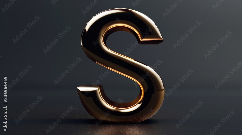 Naklejka premium A single golden letter S on a black background