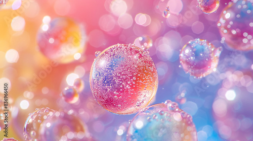 Vibrant Jelly Spheres in Clear Bubbles: Abstract Macro Photography Against Gradient Background