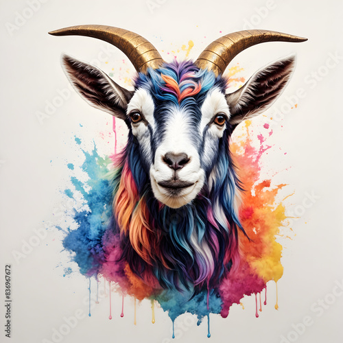 Hand drawn a goat head mascot logo with colorful style for t-shirt design © gfxsunny