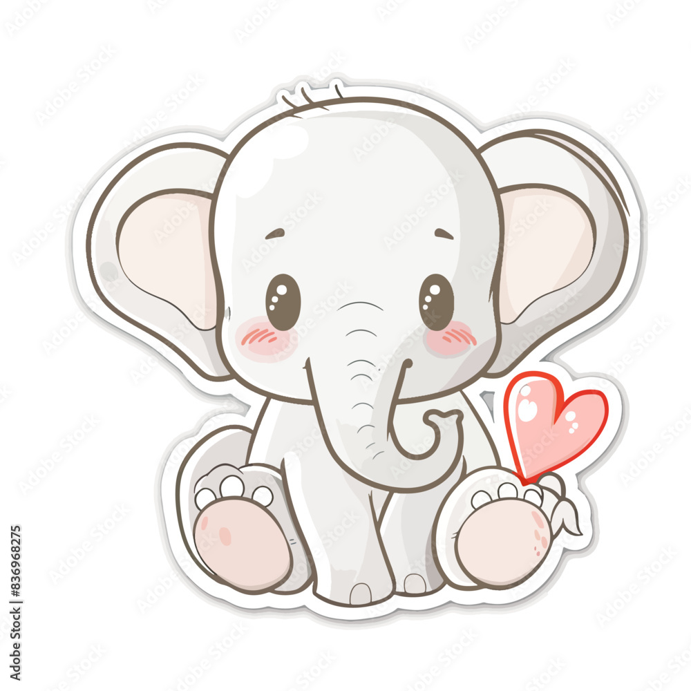 Cute Baby Elephant with Heart Sticker Design vector art Cute Baby Elephant with Heart Sticker Design vector art