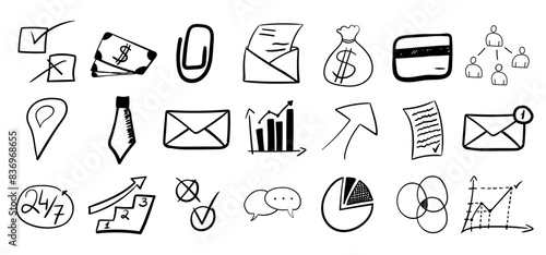 Business doodle hand drawn icons set in cartoon style