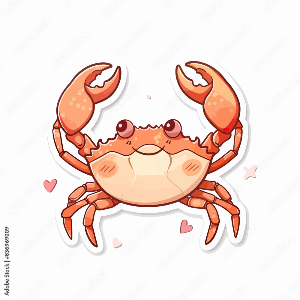 Fototapeta premium Cute cartoon crab with heart accents illustration vector