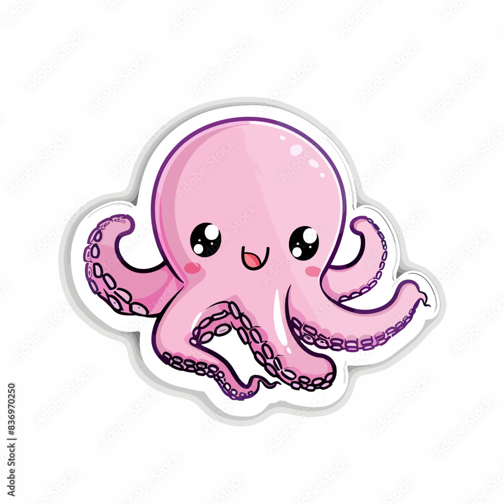Cute Pink Cartoon Octopus with Smiling Face logo Cute Pink Cartoon Octopus with Smiling Face logo