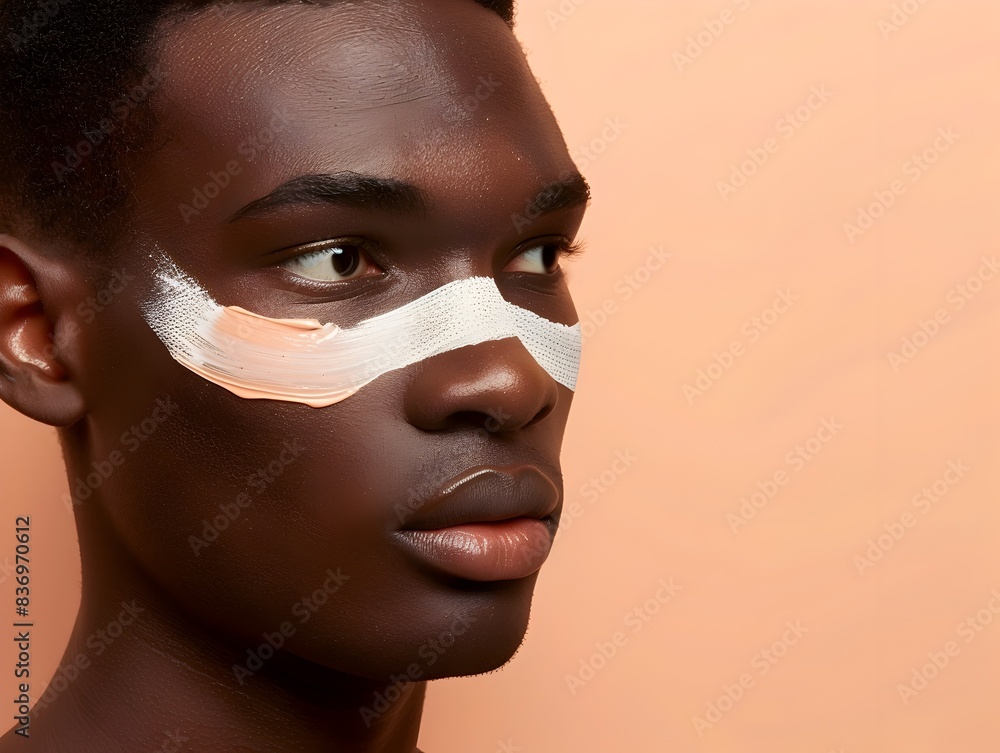 Elegant African Man s Face with Makeup Featured in High End Skincare Advertising Elegant African Man s Face with Makeup Featured in High End Skincare Advertising