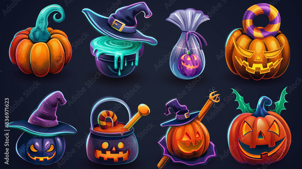 Asset of Halloween for mobile game, ui game, slot game isolation on dark background, Illustration. Asset of Halloween for mobile game, ui game, slot game isolation on dark background, Illustration.