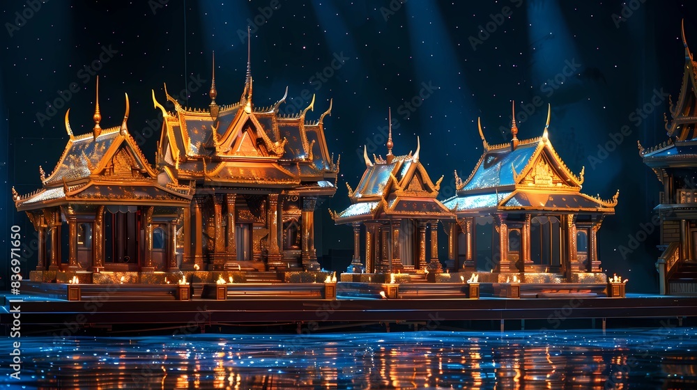 Fototapeta premium A thai temple floating the water in the pond, Generative AI illustrations. 