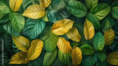 Wallpaper Mural Vibrant green and yellow leaves create a beautiful, natural pattern. Fresh foliage detail with a mix of colors in a lush background. Torontodigital.ca