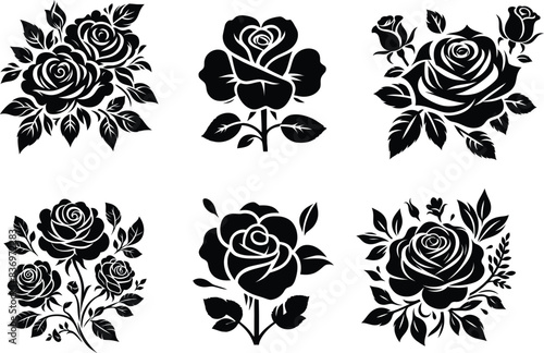 Roos flower silhouette vector white background