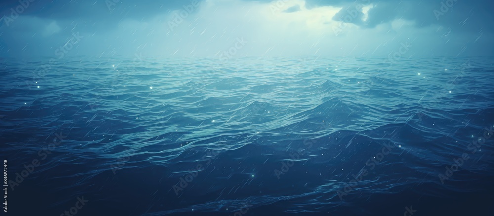 Tranquil ocean scenery with rain falling on the water's surface, creating a calming nature backdrop perfect for copy space image. Tranquil ocean scenery with rain falling on the water's surface, creating a calming nature backdrop perfect for copy space image.
