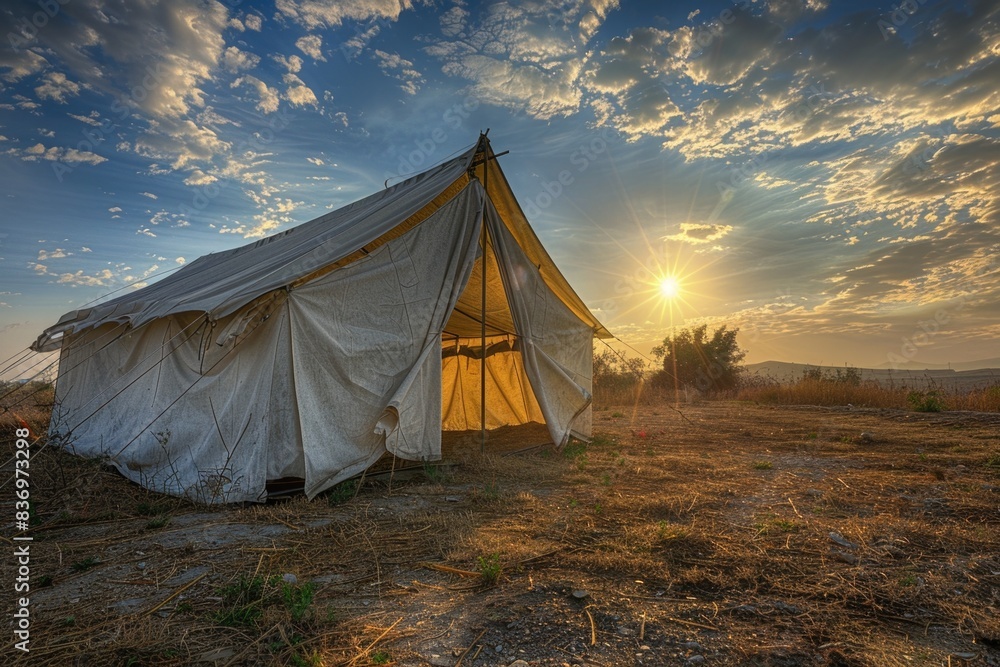 A tent standing alone in a green field A tent standing alone in a green field